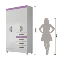 Guarda Roupa Solteiro 4 portas 4 gavetas Branco / Rosa / Azul / Lilas Flex Sobral - Moval - 7