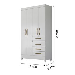 Guarda Roupa Solteiro 4 portas 4 gavetas Branco / Rosa / Azul / Lilas Flex Sobral - Moval - 6