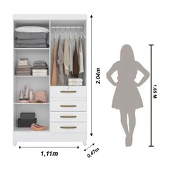 Guarda Roupa Solteiro 4 portas 4 gavetas Branco / Rosa / Azul / Lilas Flex Sobral - Moval - 3