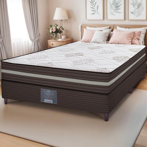 Cama Box Casal Colchão + Box 138x188x63 Spring Zen com Molas Ensacadas Marrom Cama Inbox