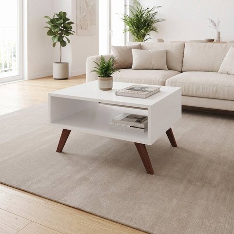 Mesa de Centro Nicho Retangular Retrô Branco