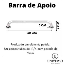 Alça de Apoio Barra 60cm Kit 3 Unidades Inox Cadeirante Idoso Deficiente Banheiro Segurança Acessibi - 3