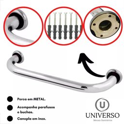 Alça de Apoio Barra 60cm Kit 3 Unidades Inox Cadeirante Idoso Deficiente Banheiro Segurança Acessibi - 9