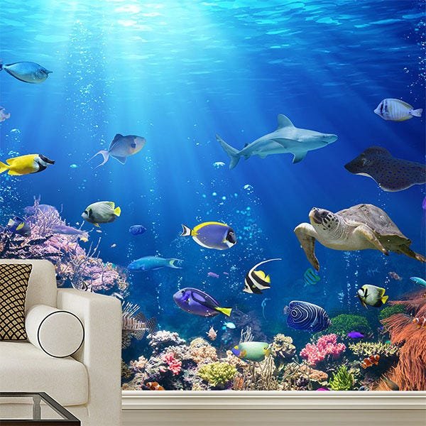 Papel de Parede 3D Oceano Peixes - Papel de Parede Paisagem