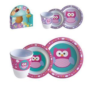Jogo De Prato Infantil Kit Refeição 3 Pçs Coruja, Corujinha