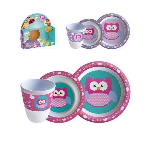 Jogo De Prato Infantil Kit Refeição 3 Pçs Coruja, Corujinha