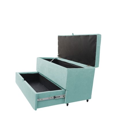 Recamier Puff Baú Sapateira e Gaveta 90 Cm para Cama de Solteiro - Azul Tiffany
