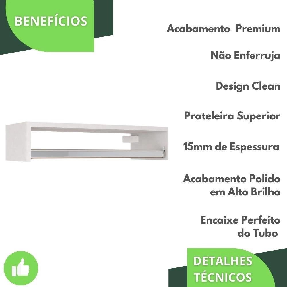 Kit 4 Cabideiros de Parede Arara Porta Roupas Quarto Closet Branco - Straub Web - 5