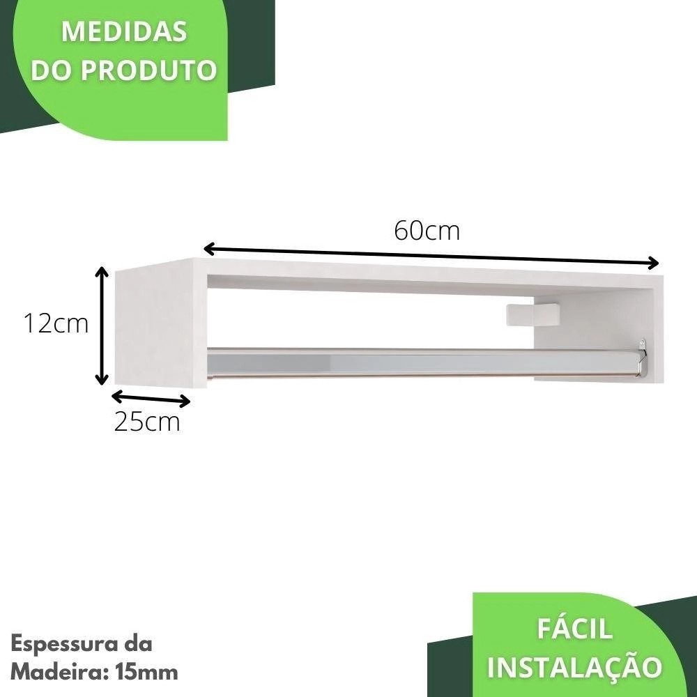 Kit 4 Cabideiros de Parede Arara Porta Roupas Quarto Closet Branco - Straub Web - 6