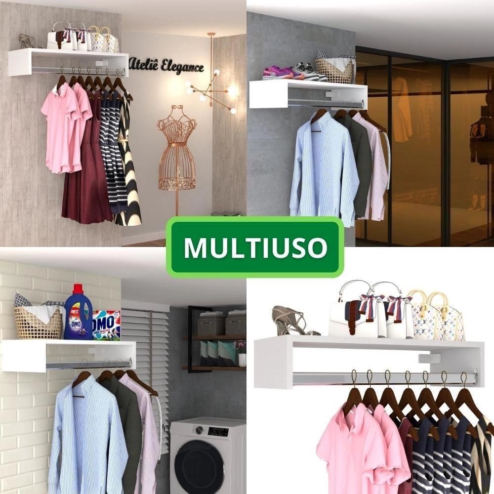 Kit 4 Cabideiros de Parede Arara Porta Roupas Quarto Closet Branco - Straub Web - 4