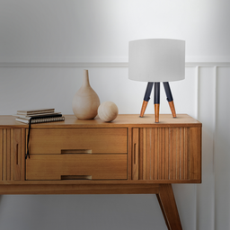 Abajur Ranna Luminária Mesa Cor Palha Tripé em Madeira 110/220v - 5