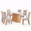 Ver imagem 2 de Conjunto Sala de Jantar Mesa Olivia 160cm Tampo MDF e Vidro Canto Arredondado 6 Cadeiras Tainá