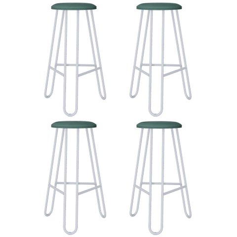 Kit 04 Banquetas Baixa Bar Cozinha Sala de Jantar Áris C01 Branco Courino Verde Sálvia - Lyam Decor