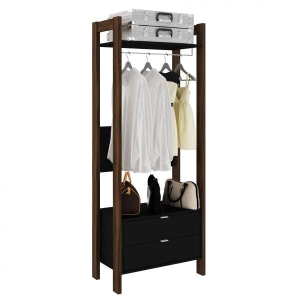 Closet Modulado Aberto com 2 Gavetas Prateleiras e Cabide Az1011 Tecno Mobili- Nogal/preto - 2