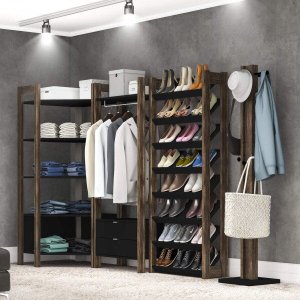 Closet Modulado Aberto com 2 Gavetas Prateleiras e Cabide Az1011 Tecno Mobili- Nogal/preto