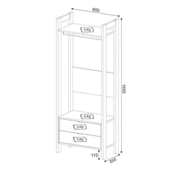 Closet Modulado Aberto com 2 Gavetas Prateleiras e Cabide Az1011 Tecno Mobili- Nogal/preto - 4