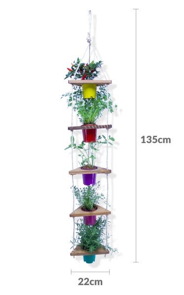 Horta Suspensa Vertical Madeira Reflorestada Vasos Coloridos de Plástico Reciclado - 2