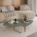 Ver imagem 1 de Kit 2 Mesas de Centro para Sala Design Orgânico Capri Metal Dourada - Verde Sálvia/Verde Sálvia
