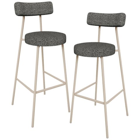 Kit 02 Banquetas Alta Bar Cozinha Sala de Jantar Aço Milão Arena L02 Linho Mescla Chumbo - Lyam Deco