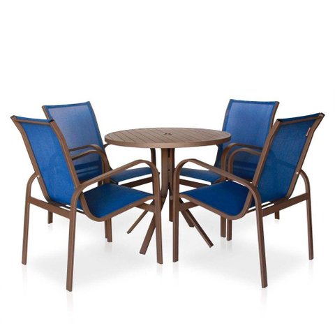 Conjunto 1 Mesa + 4 Cadeiras Para área Externa - Cor Marrom