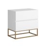Mesa Cabeceira 2 Gavetas cor Branco para Cama Casal com Pés de Ferro Estilo Industrial Dourado - 1