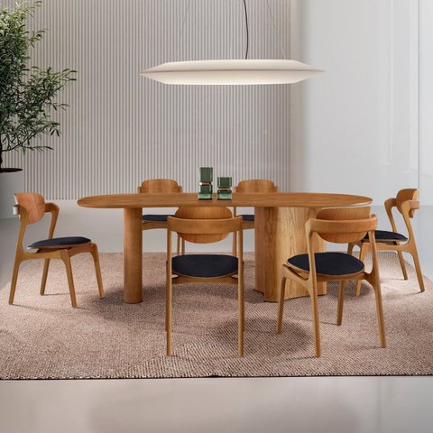 Conjunto Mesa 180cm x 80cm Tampo MDF Canto Copo 6 Cadeiras Celeste Marrom/Preto/Imbuia