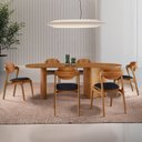Ver imagem 1 de Conjunto Mesa 180cm x 80cm Tampo MDF Canto Copo 6 Cadeiras Celeste Marrom/Preto/Imbuia