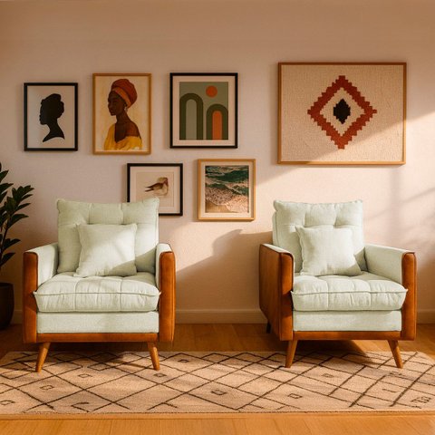 2 Poltrona Reclinável Londres Corino Nozes e Linho Bege Conforto Plumante Ultramacio - Arkell