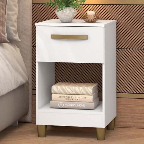 Mesa de Cabeceira Prada 1 Gaveta Branco - Fellicci