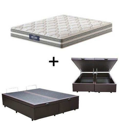 Cama Box C/ Baú Queen + Colchão de Molas Ensacadas Probel Vegas Comfort Pillow Euro Queen