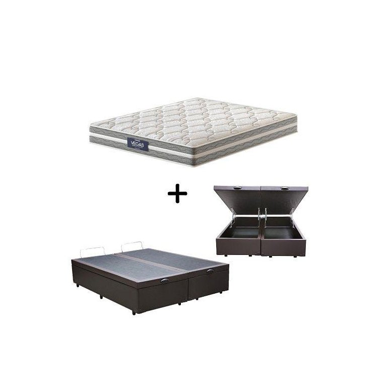 Cama Box C/ Baú Queen + Colchão de Molas Ensacadas Probel Vegas Comfort Pillow Euro Queen