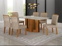 Ver imagem 6 de Conjunto Sala de Jantar Sofia 1,80m Tampo Vidro Off com 6 Cadeiras Jade Cinamomo/Linho Palha