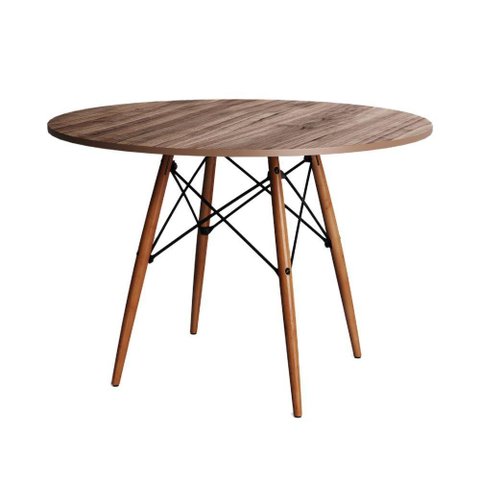 Mesa Redondo Tampo De Madeira 90Cm Amêndoa Marrom