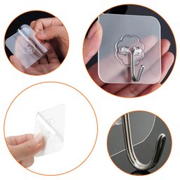 Kit 4x Ganchos Adesivo Sem Furo Parede Multiuso Transparente Banheiro Quarto Cozinha - 6