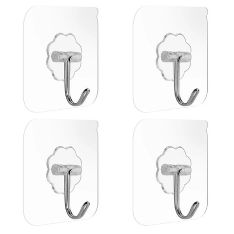 Kit 4x Ganchos Adesivo Sem Furo Parede Multiuso Transparente Banheiro Quarto Cozinha