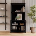 Ver imagem 4 de Estante Armário para Escritório 2 Portas com Chave 2 Nichos MDP 80cm Preto F5 Office