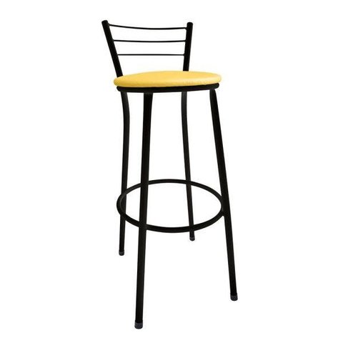 Banqueta Bistrô Aço Pintura Epóxi Preta Assento Amarelo