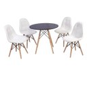 Ver imagem 1 de Conjunto Mesa Eiffel Preta 80cm + 4 Cadeiras Dkr Charles Eames Wood Estofada Botonê Branca