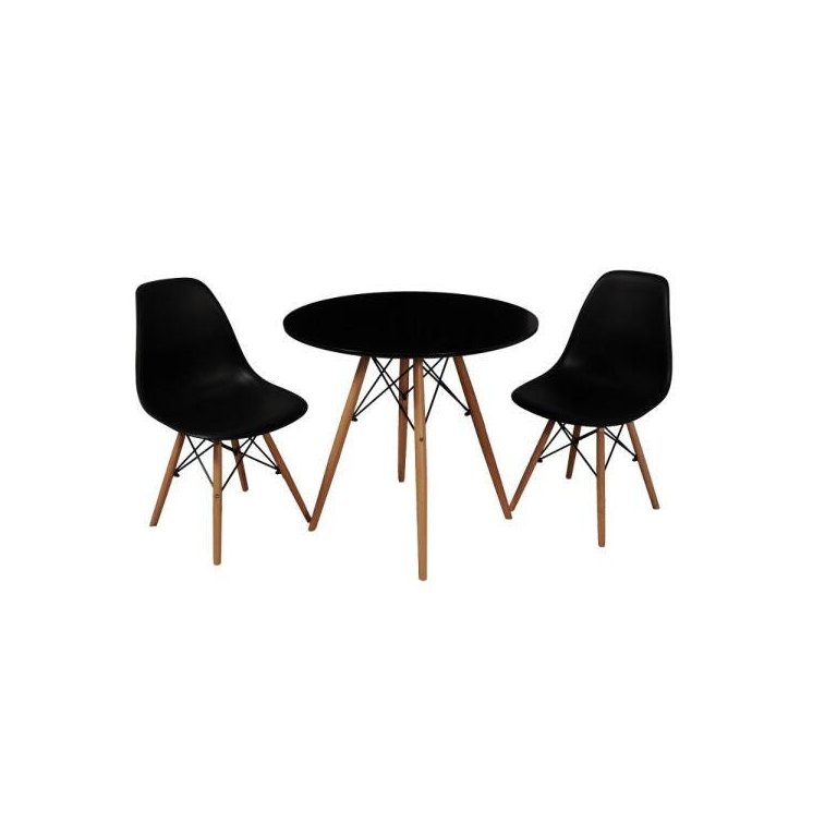 Kit Mesa Jantar Eames Eiffel 80cm + 2 Cadeiras Eames Eiffel - Preta