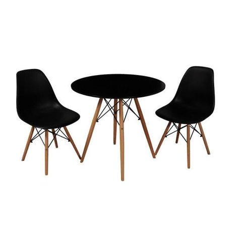 Kit Mesa Jantar Eames Eiffel 80cm + 2 Cadeiras Eames Eiffel - Preta