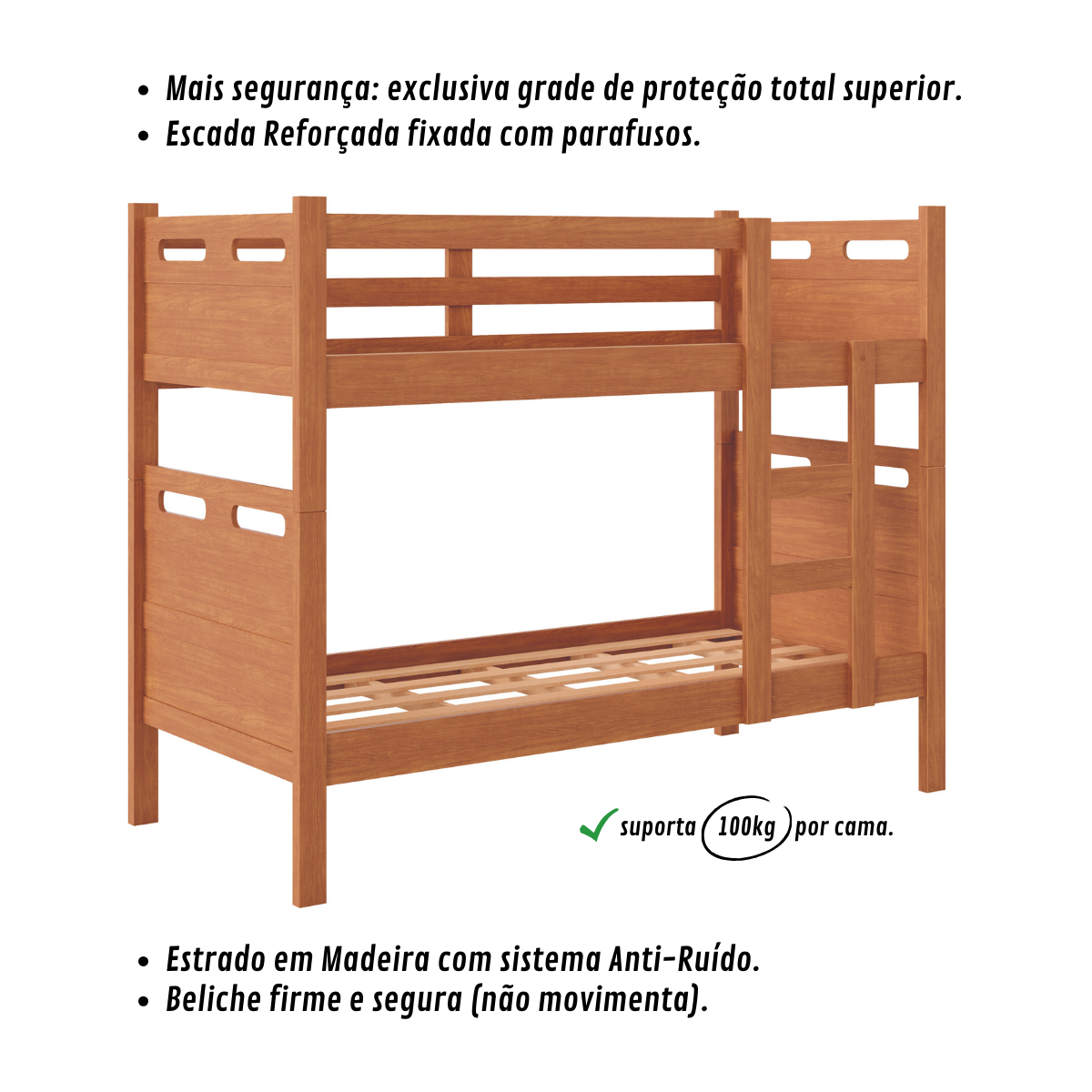 Beliche com Cama Auxiliar Jaspe Treliche Mdf Cor:nature - 3