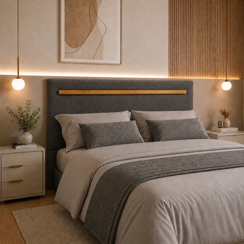 Cabeceira Painel Gabriela p/ Cama Queen 160cm Estofada Veludo:Cinza Escuro