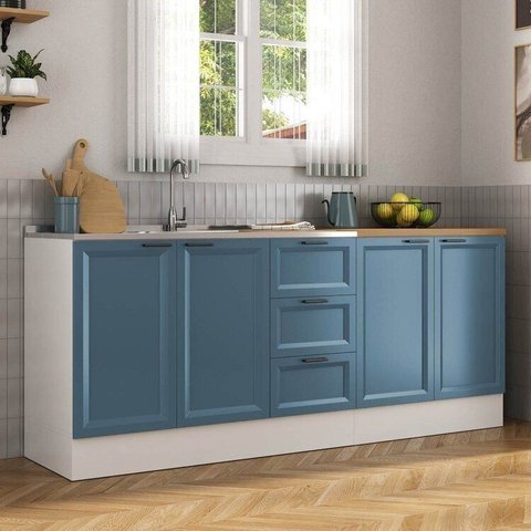 Cozinha Compacta 3 Peças 2 Balcões 1 Tampo Soho CabeCasa MadeiraOriginals Azul/Branco