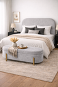 Ver imagem 2 de Kit Atenas Cabeceira de Cama Box Orgânica e Recamier Calçadeira Baú Queen 160 Cm Suede Prata Eli Móv