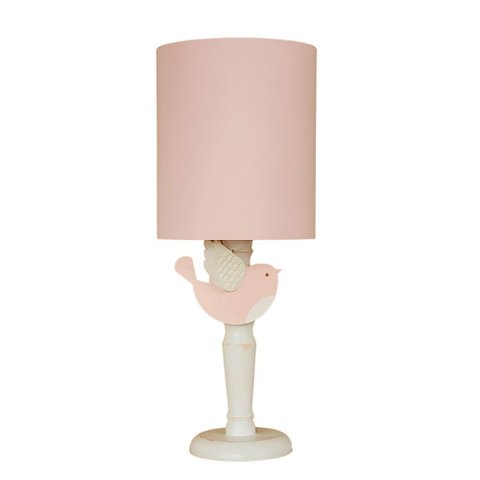 Abajur Infantil Passarinho Rosa Base Branco Provençal 20x49