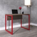 Ver imagem 1 de Escrivaninha Mesa Escritório PE25 90cm Walnut e Vermelho Cinza