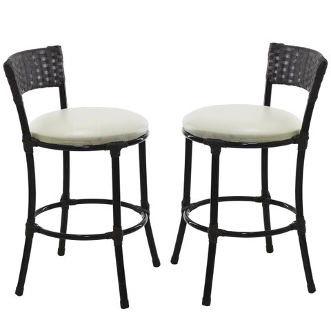 2 Banquetas Forts Baixa Aço Carbono Fibra Sintética Preto Assento Estofado Branco