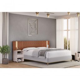 Cabeceira Ripada com Led e Mesa de Cabeceira - 7 Decormoveis - Freijo - 5 Cabeceira Ripada com Led e Mesa de Cabeceira - 7 Decormoveis - Freijo - 5