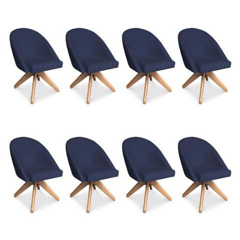 Kit 8 Poltronas Cadeira Giratória Bela Veludo Azul Marinho Pallazio
