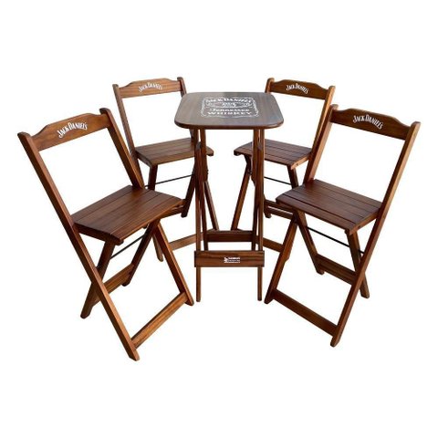 Conjunto Mesa Bistrô com 4 Banquetas Dobráveis de Madeira Personalizada Jack - Imbuia